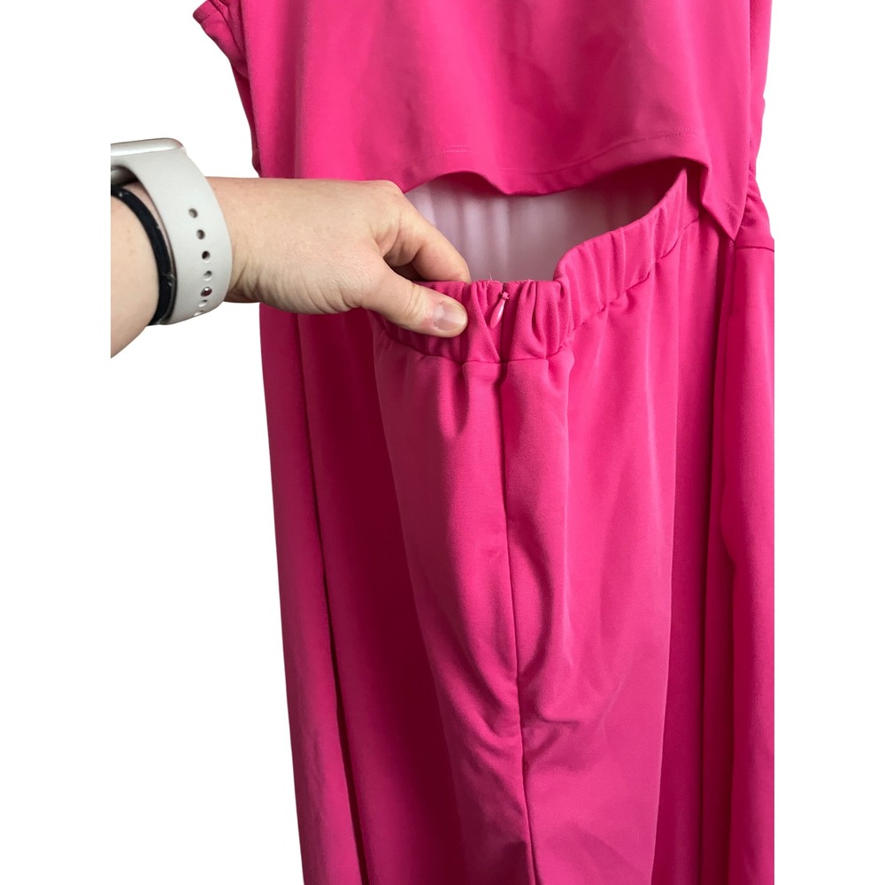 NWT Halara V Neck Sleeveless Ruched Pocket Jumpsuit-Easy Peezy Pink Wide Leg L - Picture 8 of 9